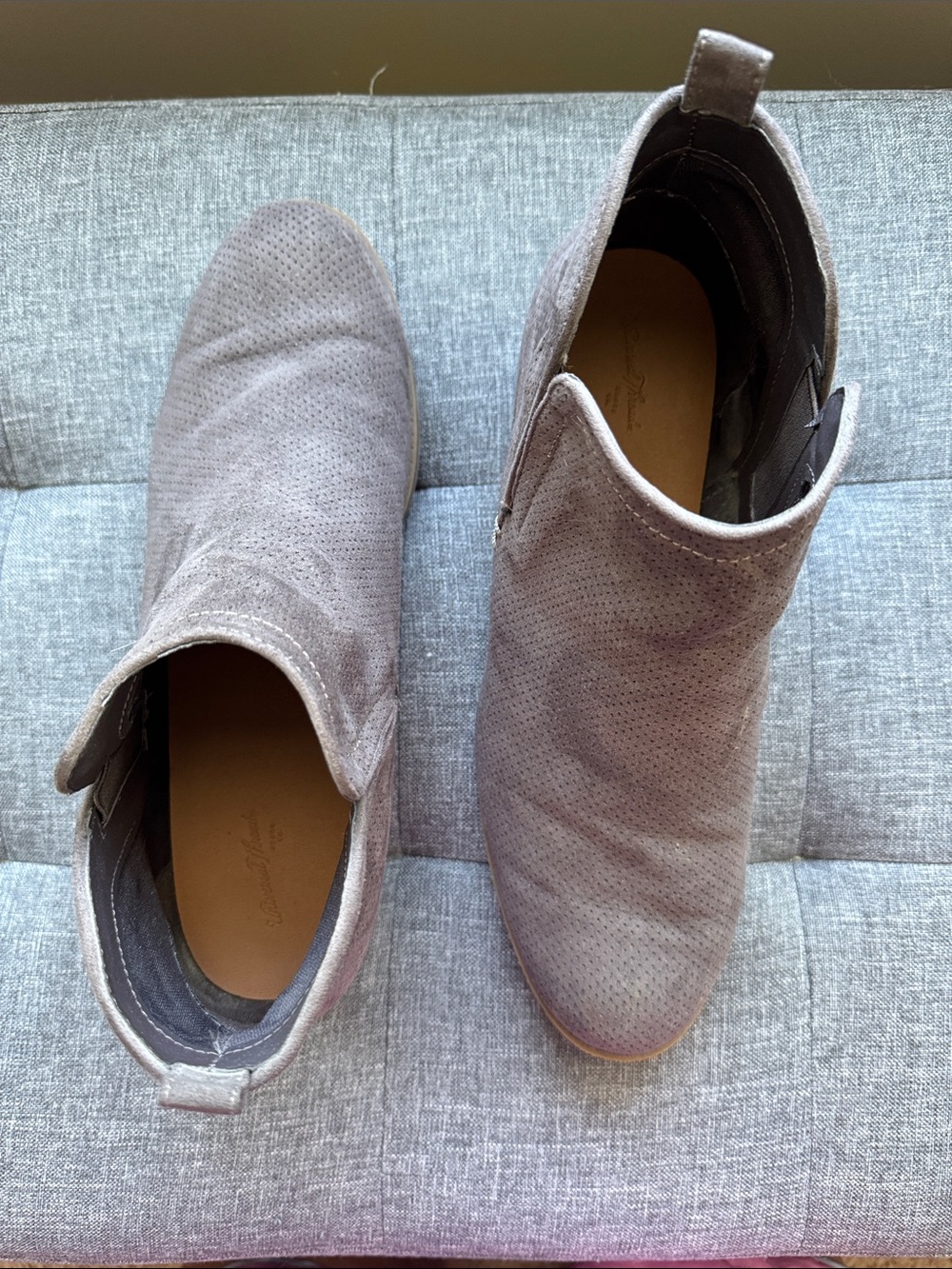 Universal Thread Gray Suede Perforated Ankle Booties